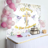 Aperturee - Aperturee Floral Cross Blessing On Your Confirmation Backdrop